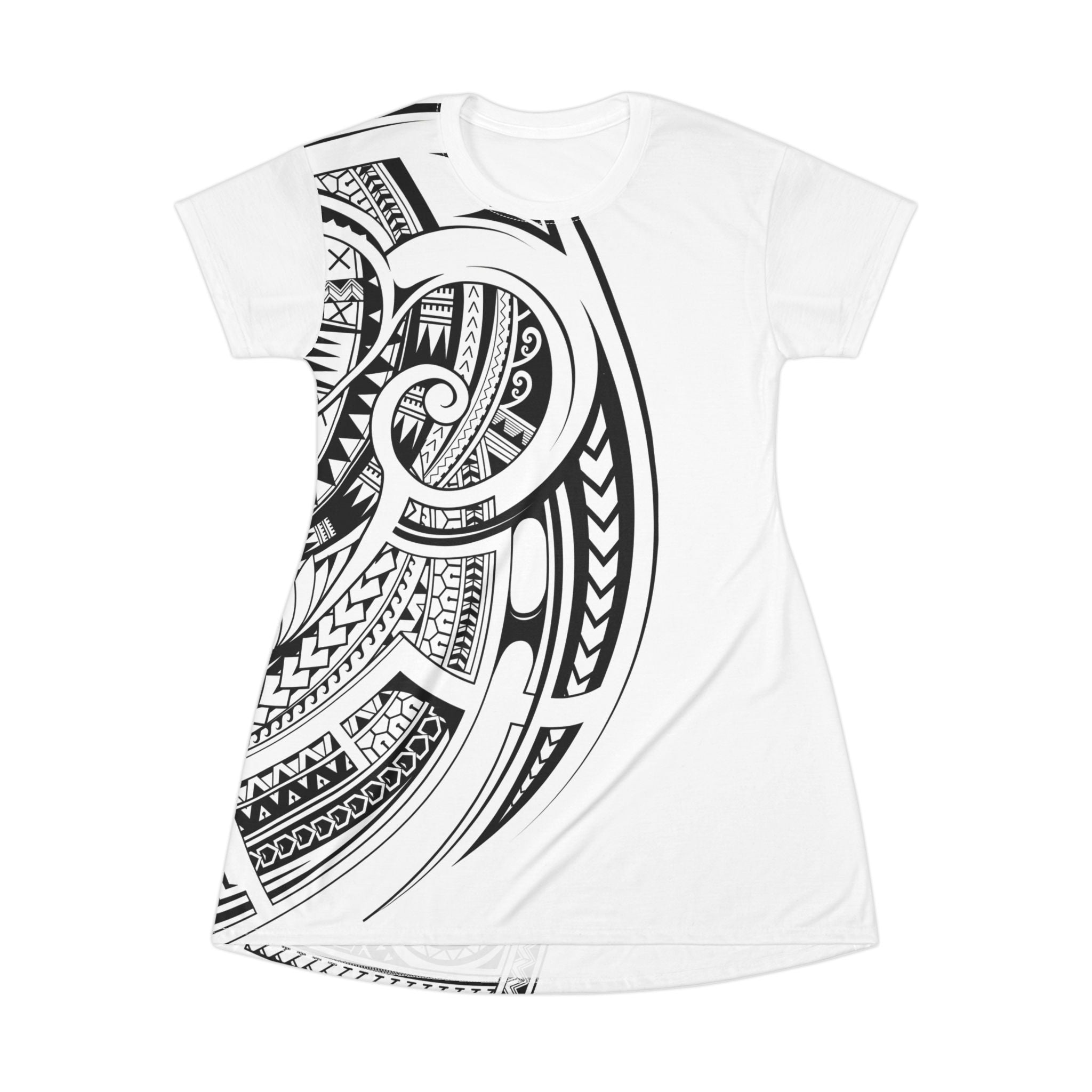 Tribal Black & White T-Shirt Dress — Polynesian Tattoo Print