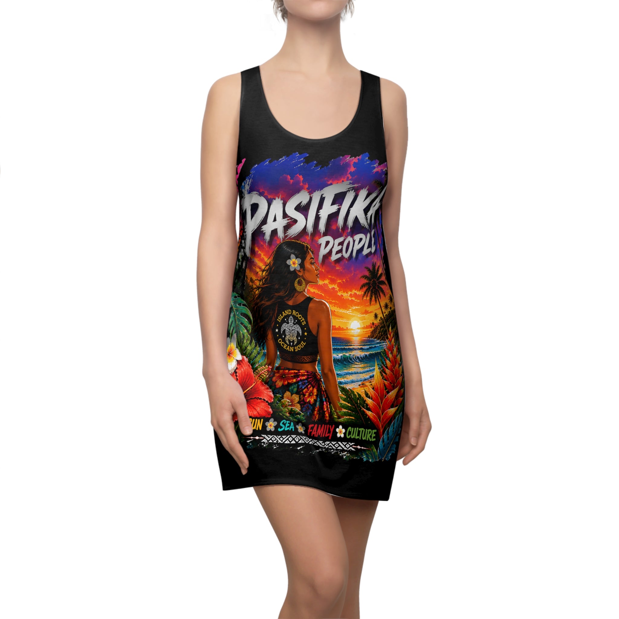 Pasifika People Tropical Sunset Racerback Dress