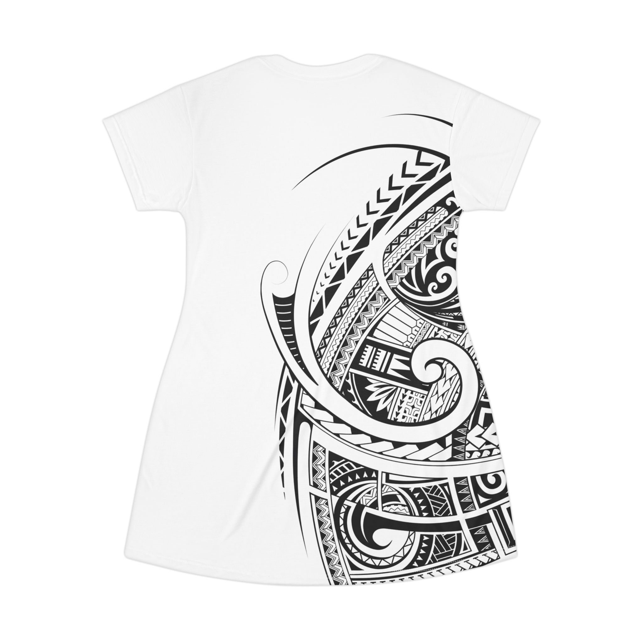 Tribal Black & White T-Shirt Dress — Polynesian Tattoo Print